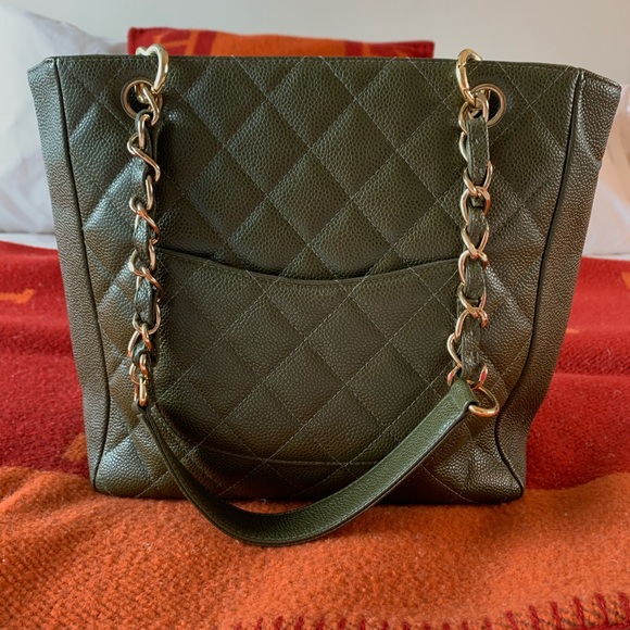 Chanel Leather Olive Green Bucket Tote Bag Chain - Picture 3 of 8